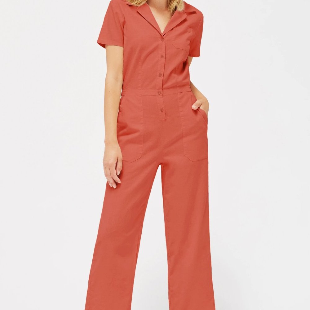 LACAUSA Red Button Up Montana Jumpsuit Size Large